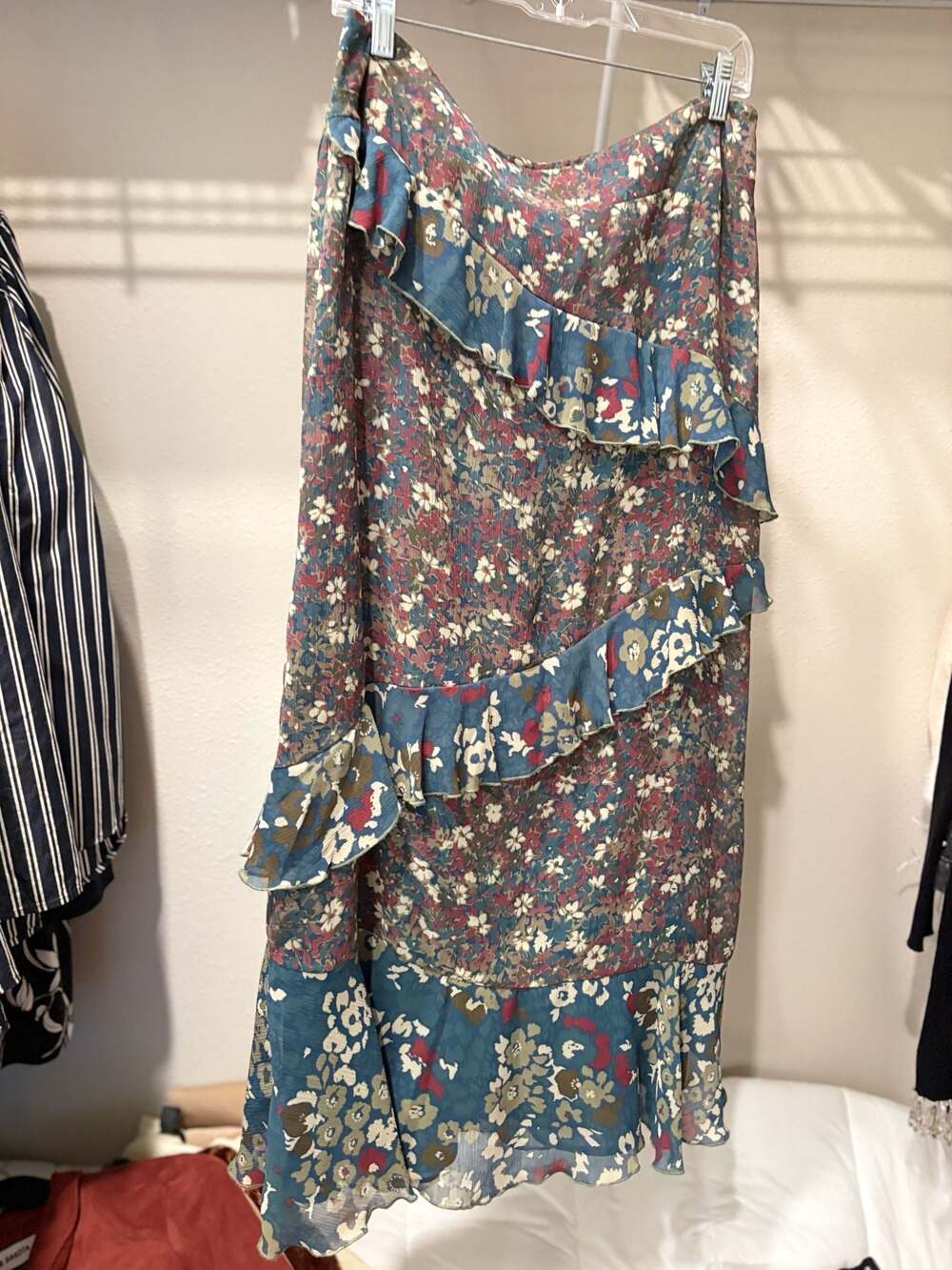 Betty Jackson Black Floral Chiffon Ruffled Maxi Skirt Size 12